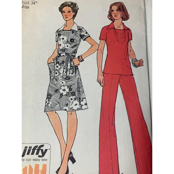 Simplicity Misses Dress Top Pants 70's Sewing Pattern sz 12 6384 - uncut - Picture 3 of 8